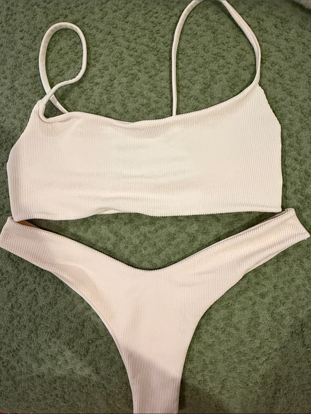 ME Makeover Essentials Cream Ribbed thong Bikini Set with High-Cut Bottoms